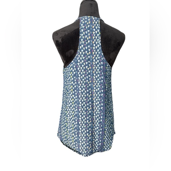 Boho Embroidered Cotton Tank Top Blue Yellow Geometric Print TR Designs size P - Picture 6 of 10